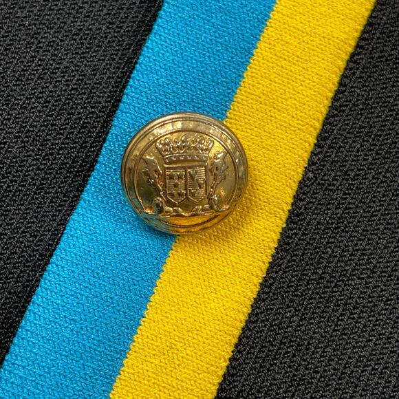 Carlisle Collection Sweater Top Medium Black Racer Stripe Crest Button Old Money - Picture 4 of 16